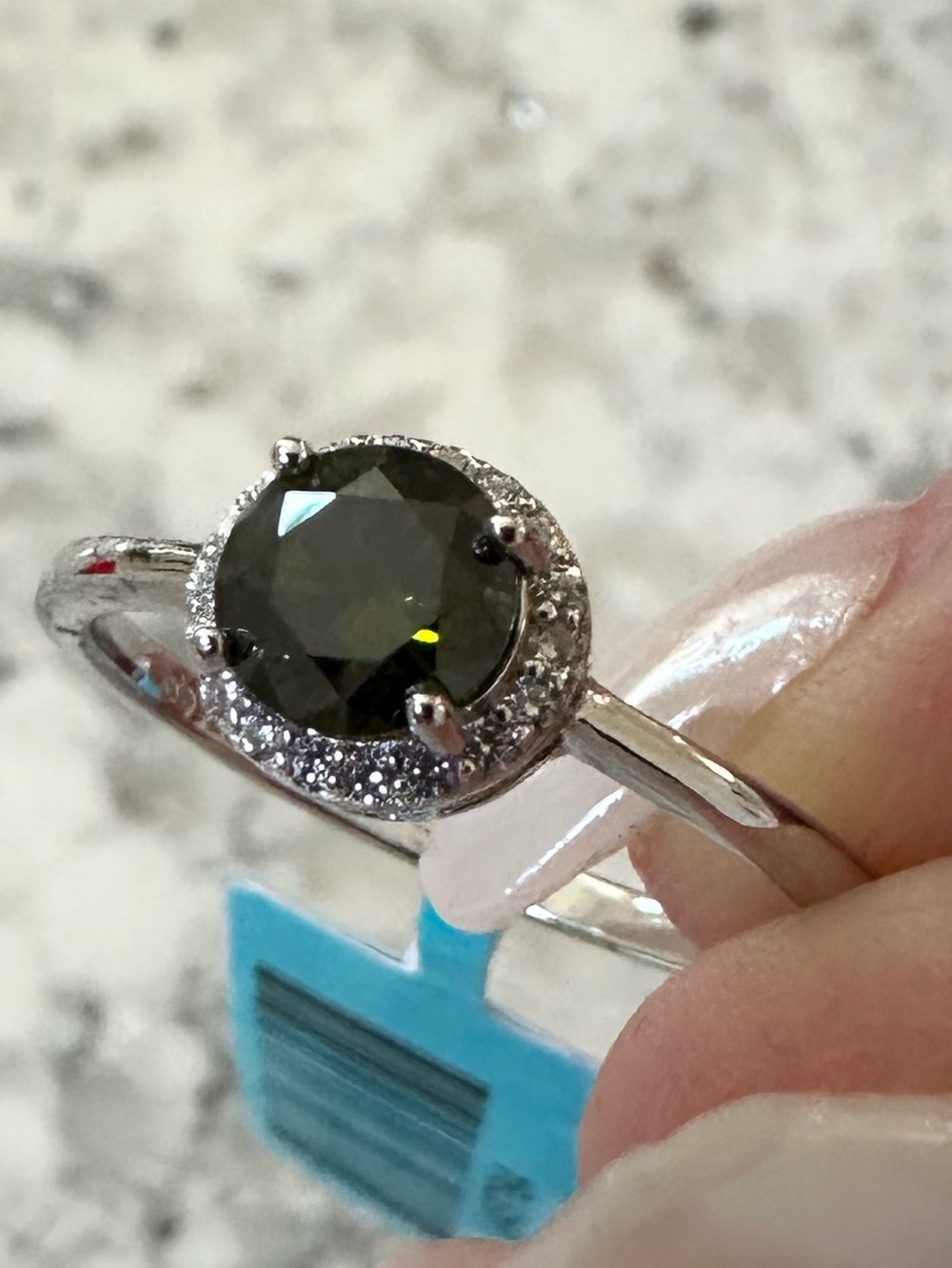 .925 Sterling Silver Halo Ring with Green Peridot CZ Center Stone